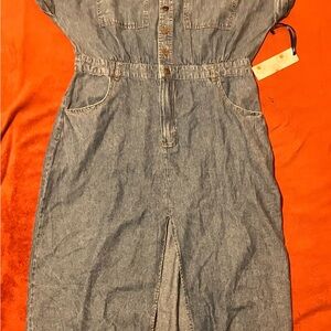 Denim Midi Dress with Front Slit